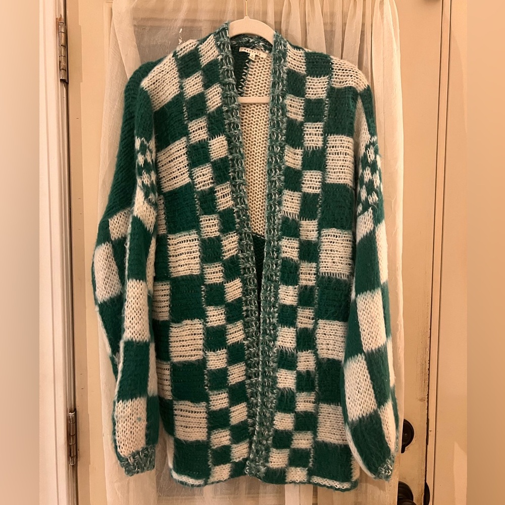 White and teal checkered Baevely cardigan !!